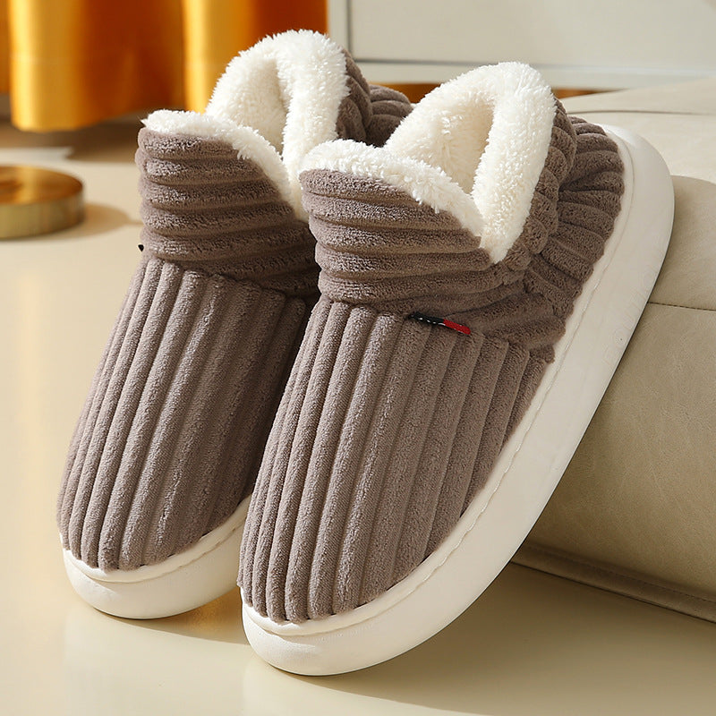 High-top shoes and fleece-lined cotton slippers
